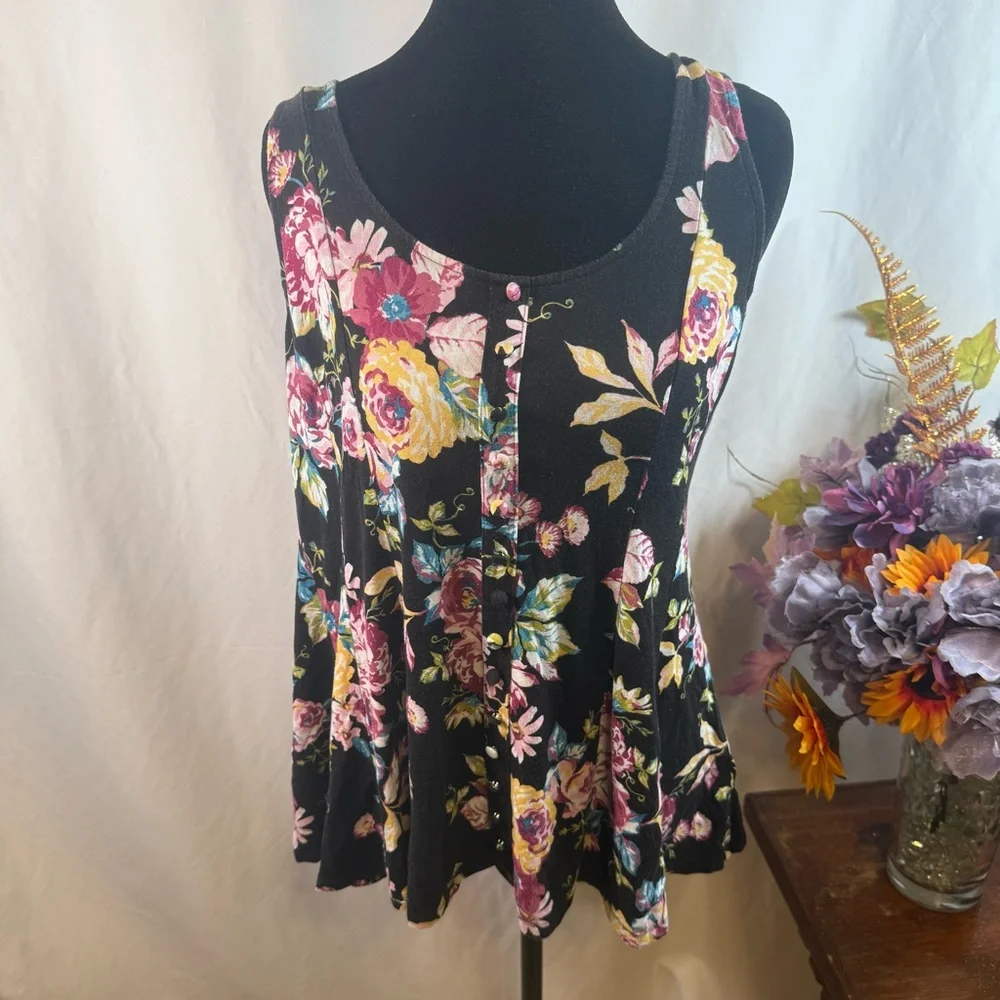 Torrid Floral Babydoll Tank Super Soft Knit Black Pink Size 00 - Picture 1 of 7